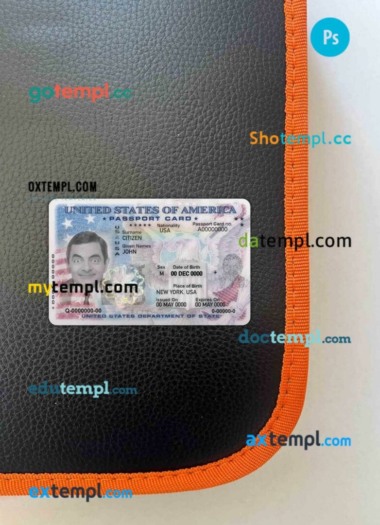 USA passport ID card editable PSD files, scan look and photo-realistic look, 2 in 1 (version 2)