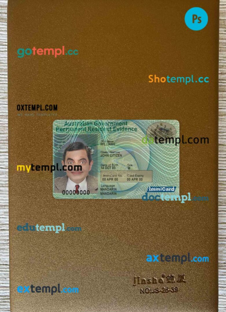 Australia permanent residence card editable PSDs, scan and photo-realistic snapshot, 2 in 1