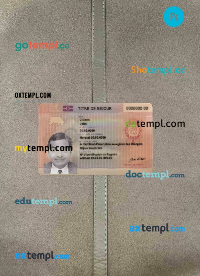 Belgium permanent residence card editable PSD files, scan look and photo-realistic look, 2 in 1