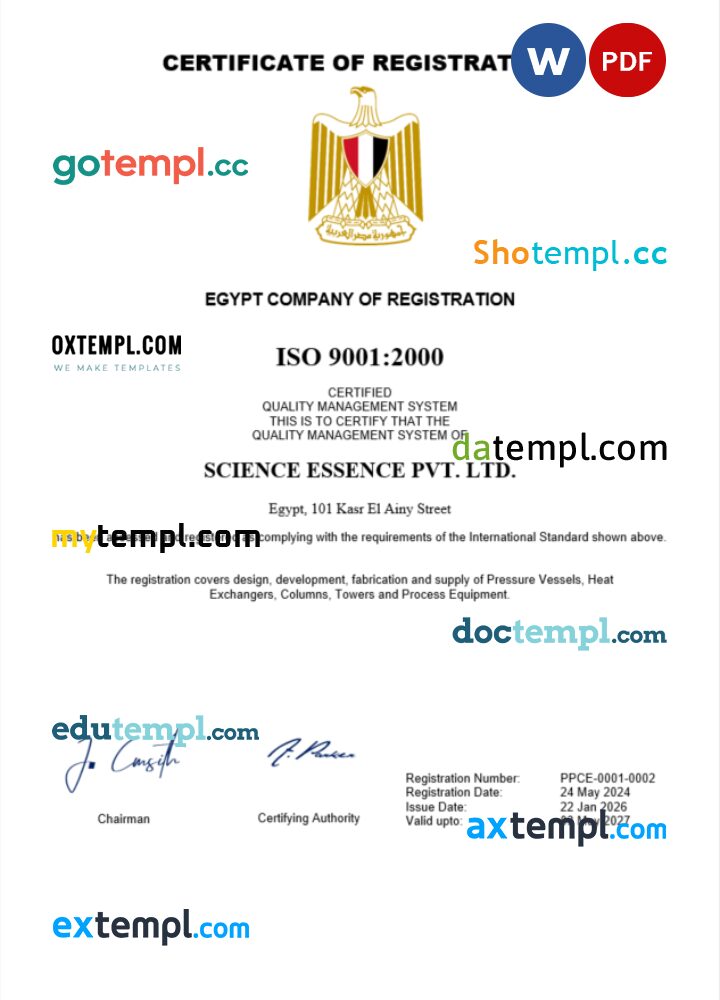 Egypt business registration certificate Word and PDF template