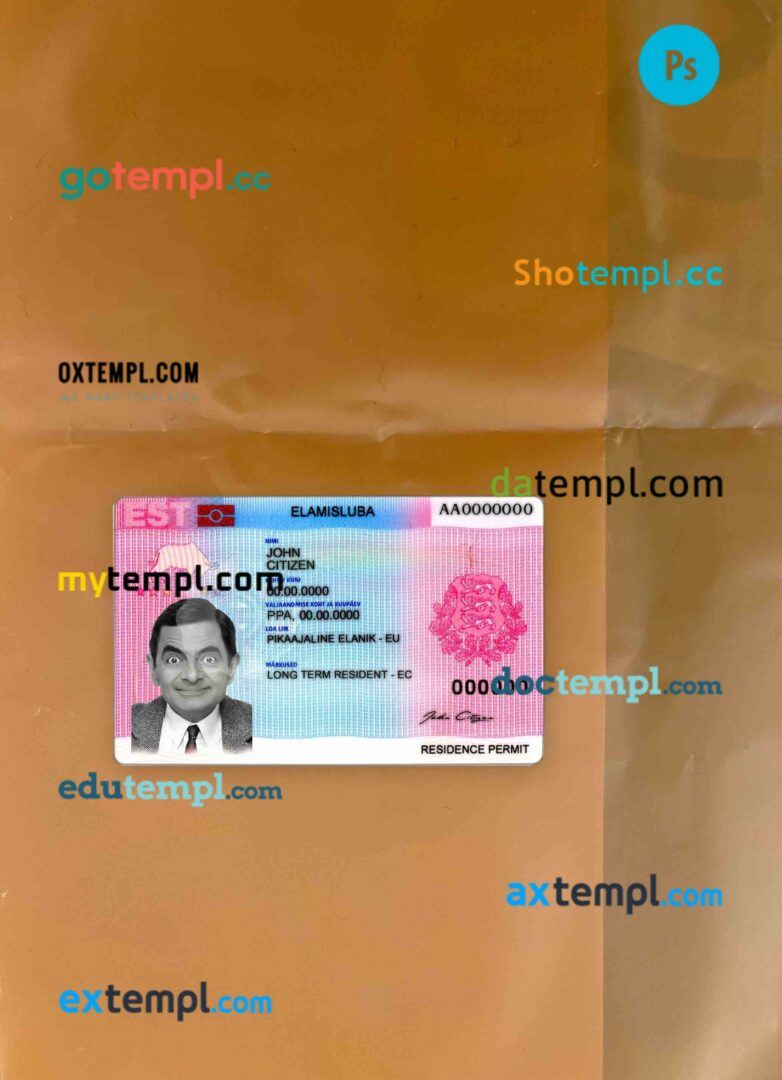 Estonia residence permit PSD files, scan and photo taken image, 2 in 1