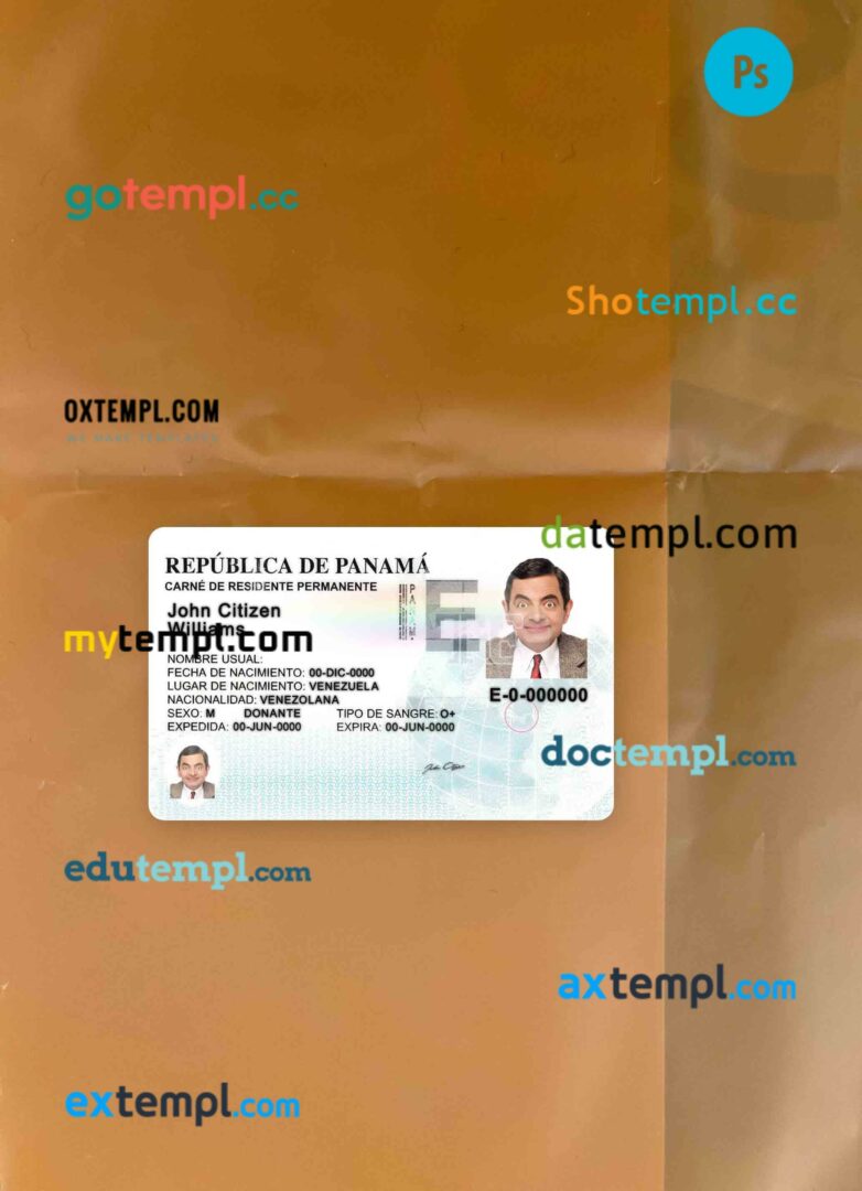 Panama residence permit PSD files, scan look and photographed image, 2 in 1