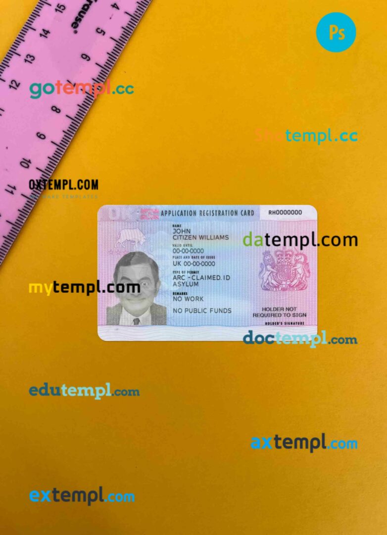 United Kingdom application registration card PSD files, scan and photo taken image, 2 in 1