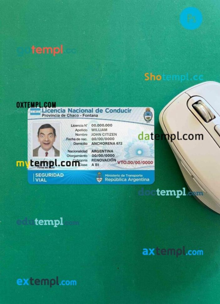 Argentina driving license PSD files, scan look and photographed image, 2 in 1