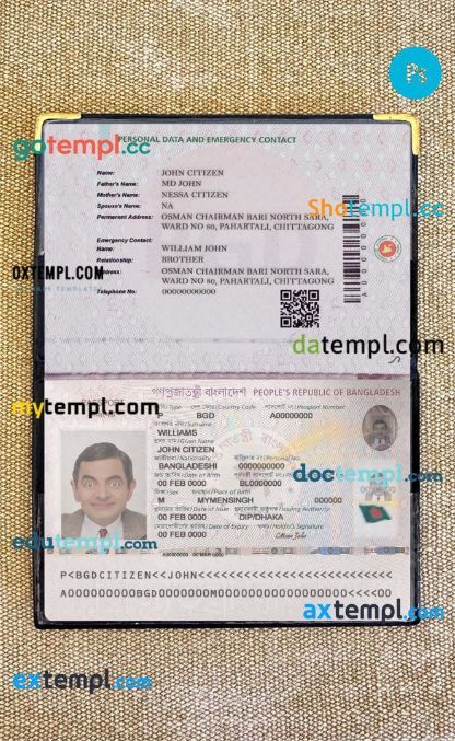 Bangladesh E-passport PSDs, scan and photo look, 2 in 1, 2020-present, version 2