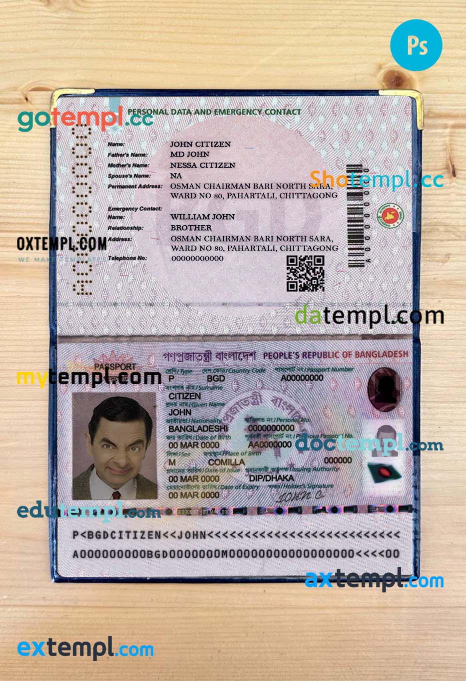 Bangladesh e-passport PSDs, editable scan and photograghed picture template, 2 in 1, 2020-present