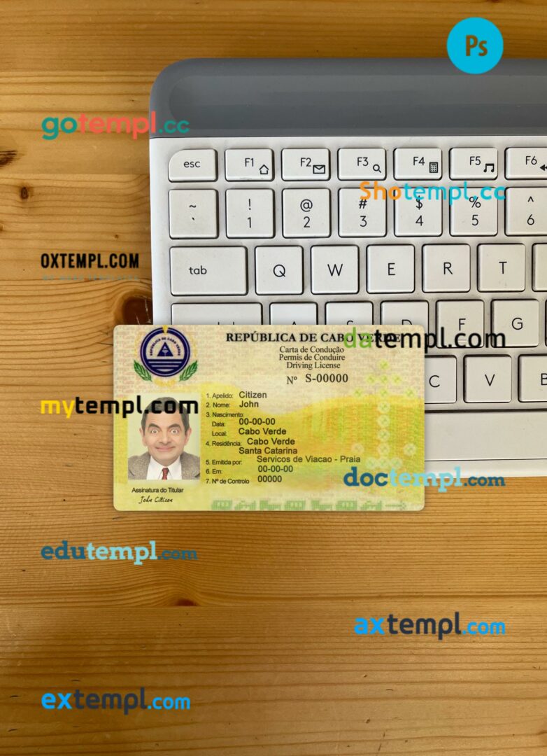 Cabo Verde driving license editable PSD files, scan look and photo-realistic look, 2 in 1