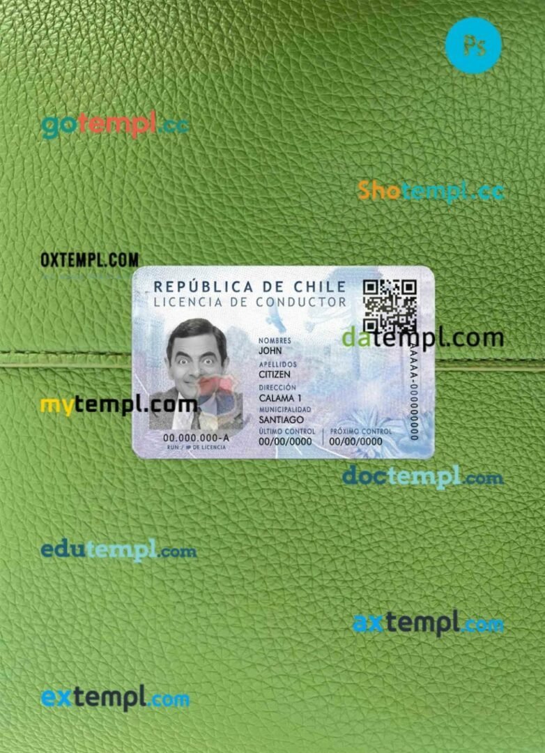 Chile driving license PSD files, scan look and photographed image, 2 in 1