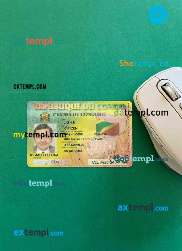 Congo driving license PSD files, scan look and photographed image, 2 in 1