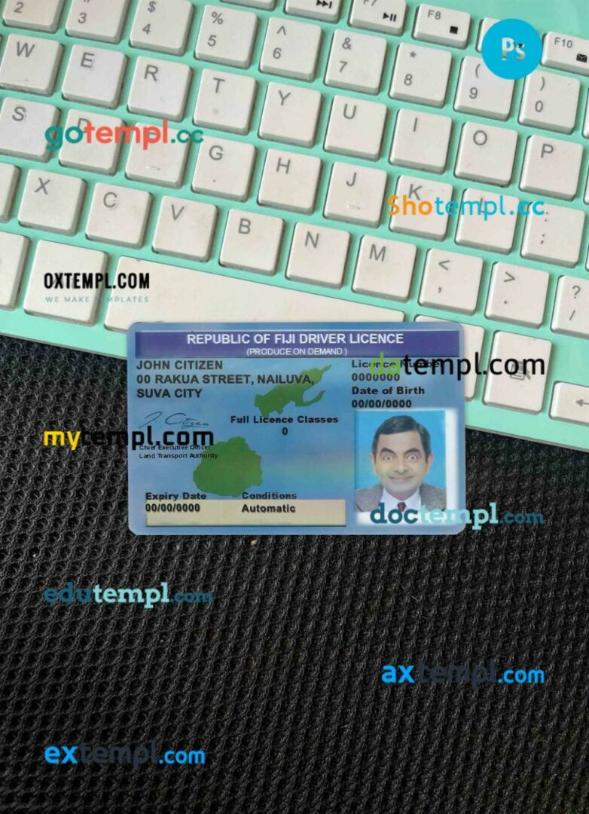 Fiji driving license PSD files, scan look and photographed image, 2 in 1