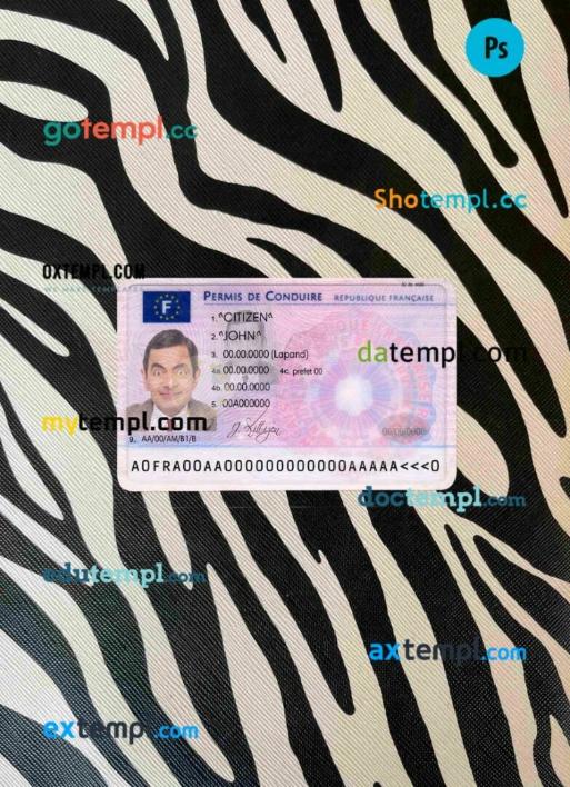 France driving license PSD files, scan look and photographed image, 2 in 1