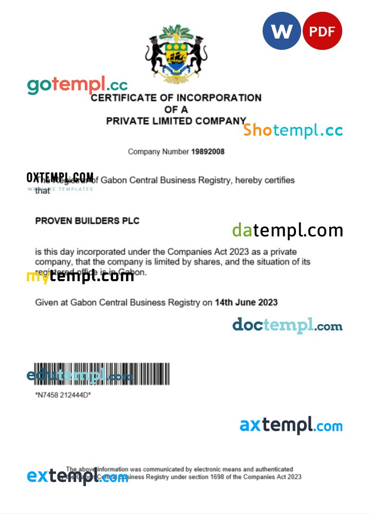 Honduras business registration certificate Word and PDF template