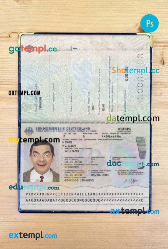 Germany passport PSD files, scan and photograghed image (2017-present), 2 in 1