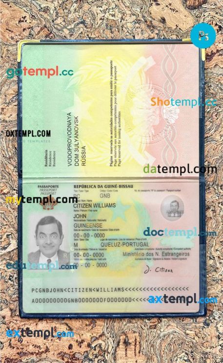 Guinea Bissau passport editable PSD files, scan and photo-realistic look, 2 in 1