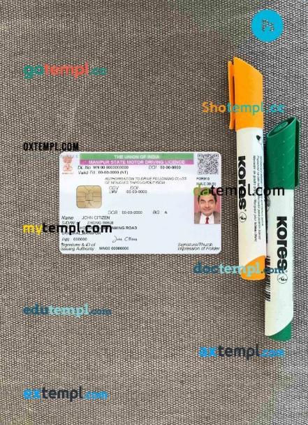 India Manipur state driving license PSD files, scan look and photographed image, 2 in 1