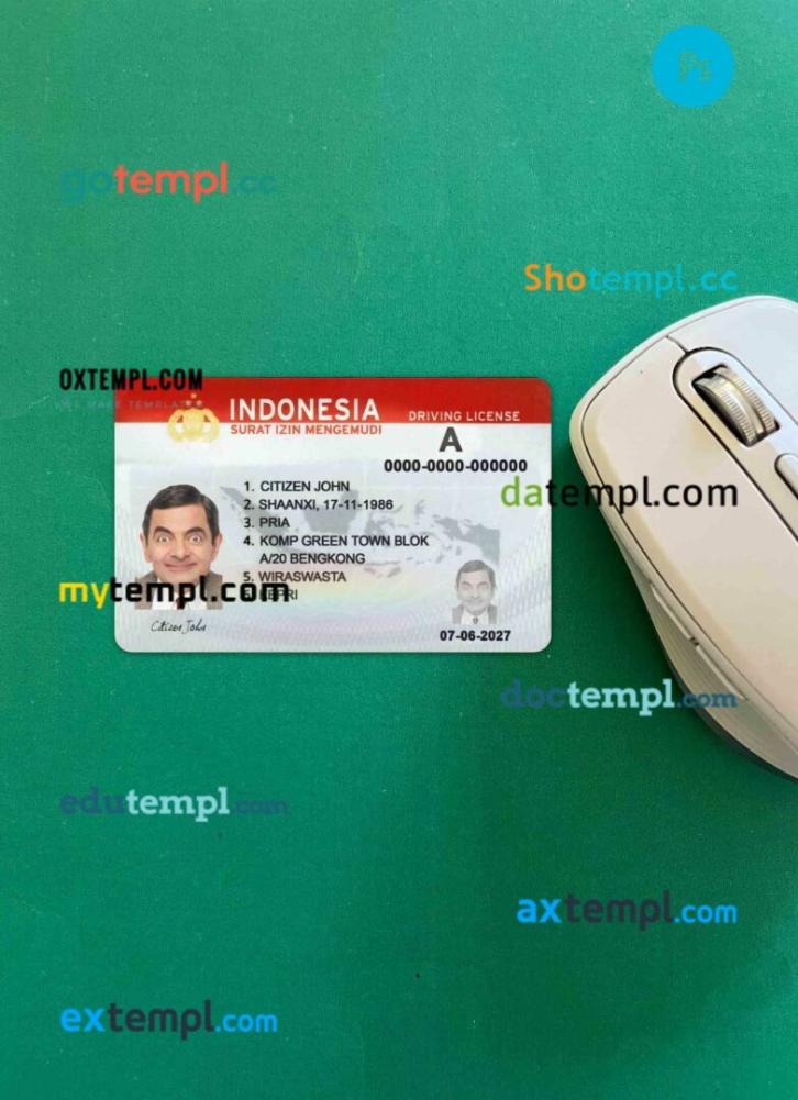 Indonesia driving license editable PSD files, scan look and photo-realistic look, 2 in 1 (2019-present)