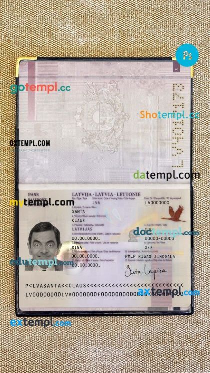 Latvia passport PSD files, editable scan and photo-realistic look sample (2007 - 2015), 2 in 1