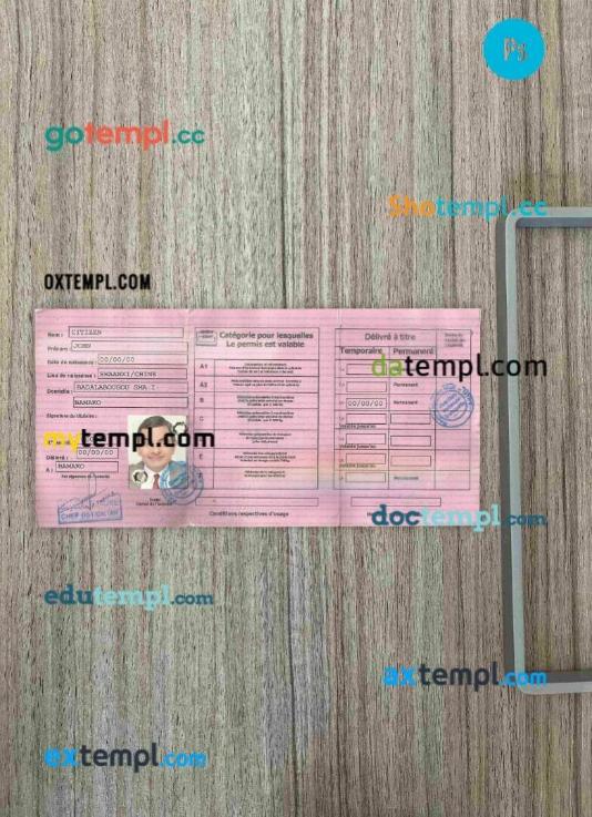 Mali driving license PSD files, scan look and photographed image, 2 in 1