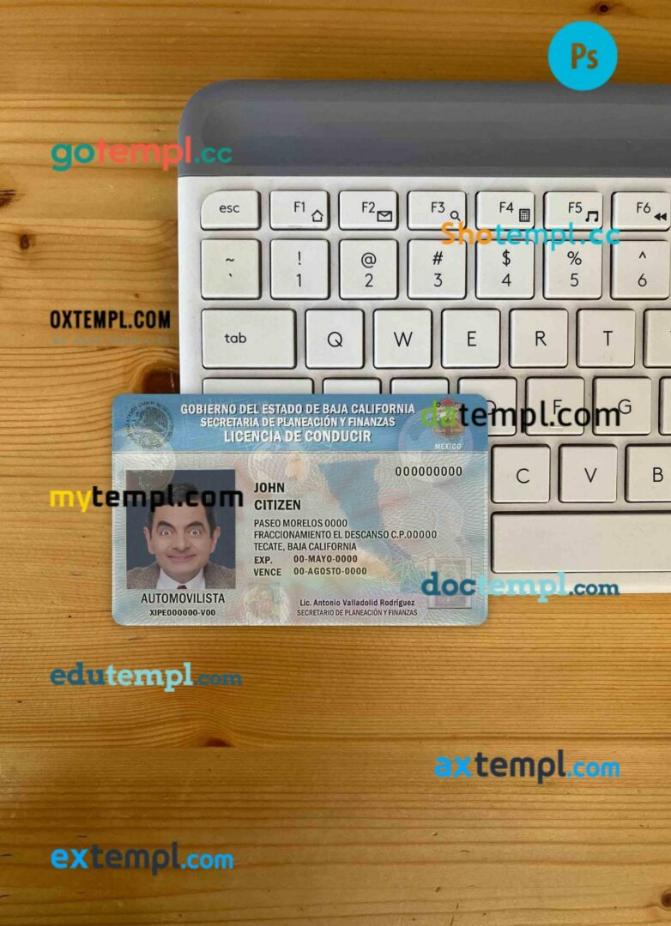 Mexico Baja California driving license PSD files, scan look and photographed image, 2 in 1