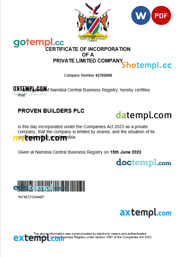 Belgium company registration certificate PSD template