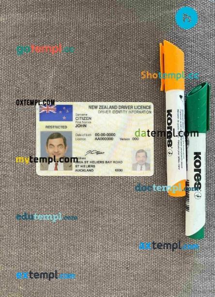 New Zeland driving license editable PSD files, scan look and photo-realistic look, 2 in 1