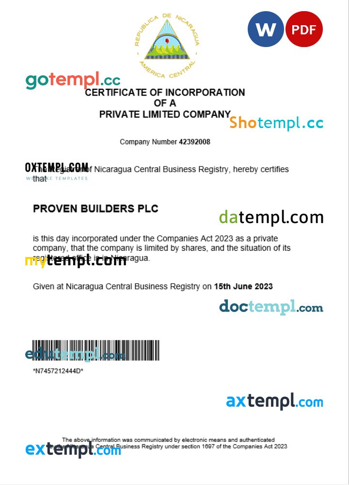 Belgium company registration certificate PSD template