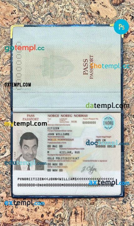 Norway passport editable PSD files, scan and photo-realistic look, 2 in 1