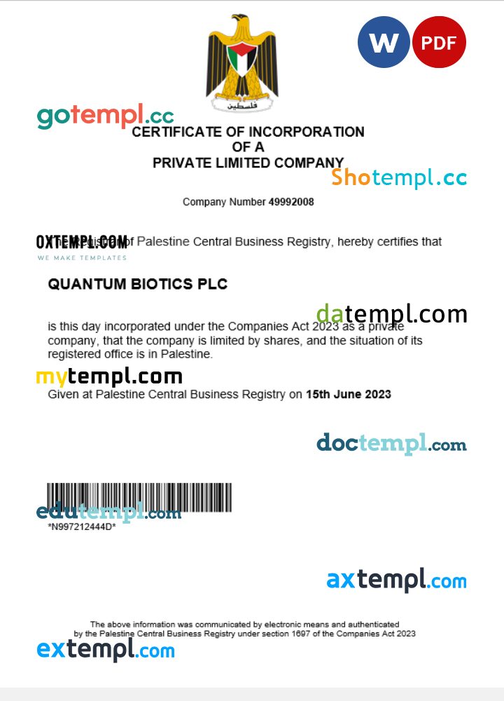 Belgium company registration certificate PSD template