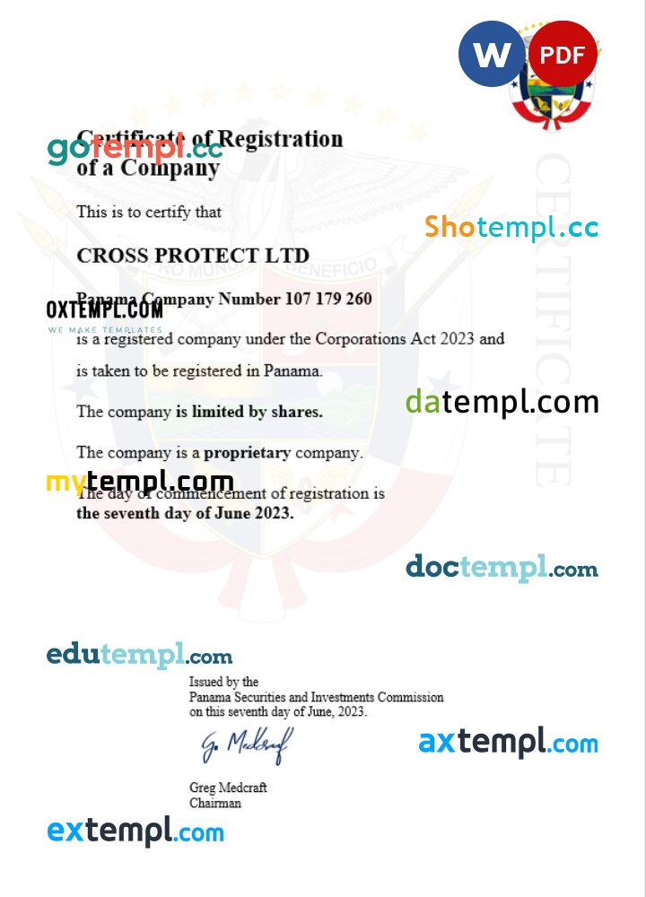 Belgium company registration certificate PSD template