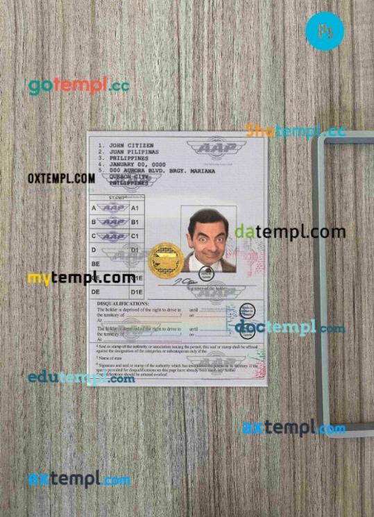 Philippines International driving license editable PSD files, scan look and photo-realistic look, 2 in 1 (Vienna Convention format)