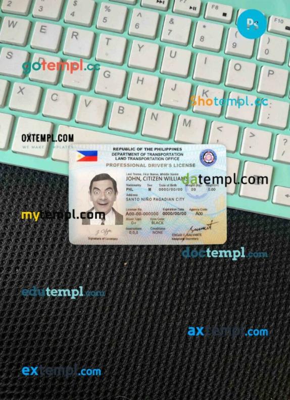 Philippines driving license PSD files, scan look and photographed image, 2 in 1