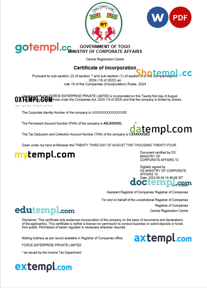 Nigeria business registration license PSD template