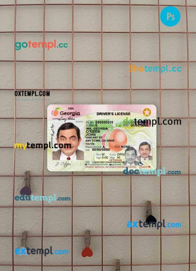 USA Georgia driving license editable PSD files, scan look and photo-realistic look, 2 in 1 (2017-2019)