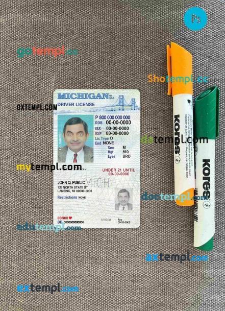 USA Michigan driving license editable PSD files, scan look and photo-realistic look, 2 in 1, under 21