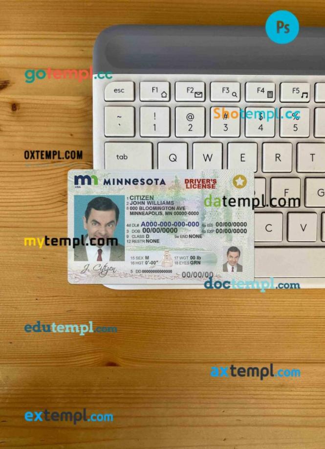 USA Minnesota driving license PSD files, scan look and photographed image, 2 in 1