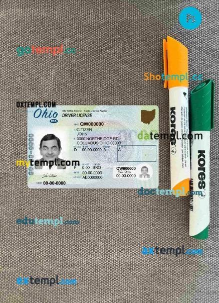 USA Ohio driving license editable PSD files, scan look and photo-realistic look, 2 in 1