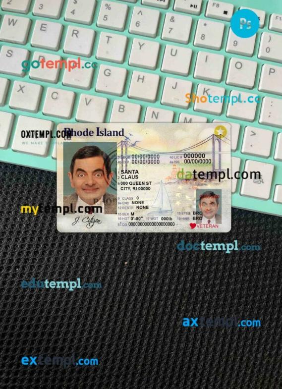 USA Rhode Island driving license editable PSD files, scan look and photo-realistic look, 2 in 1