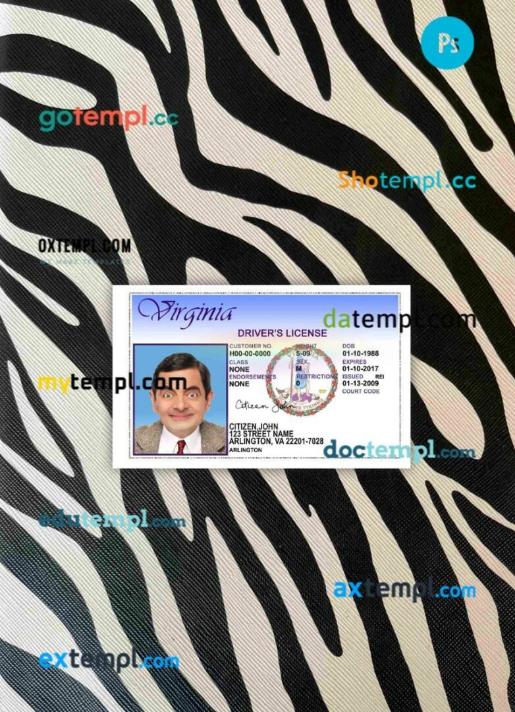 USA Virgina driving license PSD files, scan look and photographed image (version 2)