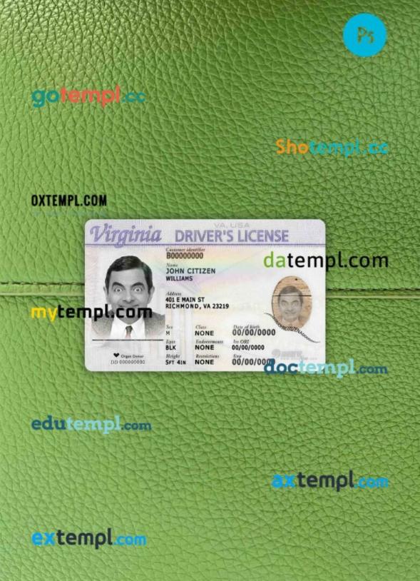 USA Virginia driving license PSD files, scan look and photographed image, 2 in 1 (front)