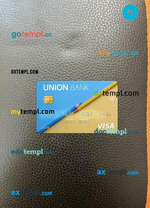 Albania Union Bank visa card PSD scan and photo-realistic snapshot, 2 in 1