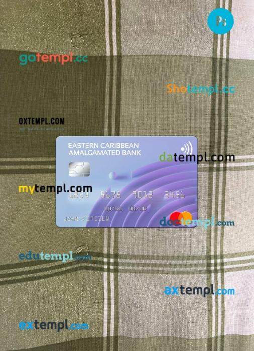 Antigua and Barbuda Eastern Caribbean Amalgamated Bank mastercard PSD scan and photo taken image, 2 in 1