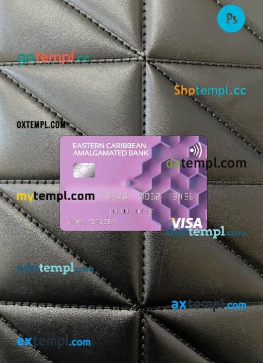 Antigua and Barbuda Eastern Caribbean Amalgamated Bank visa card PSD scan and photo-realistic snapshot, 2 in 1