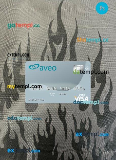 Australia Aveo bank visa card PSD scan and photo-realistic snapshot, 2 in 1