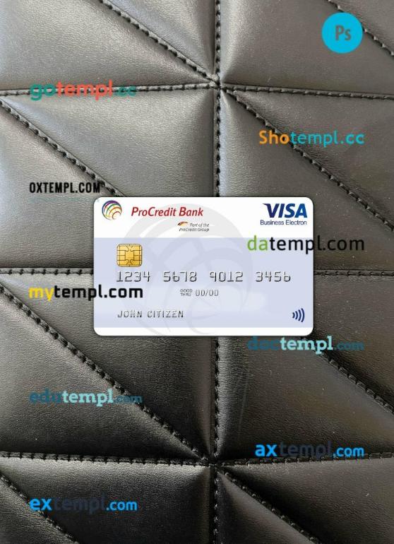 Bulgaria ProCredit Bank visa card PSD scan and photo-realistic snapshot, 2 in 1