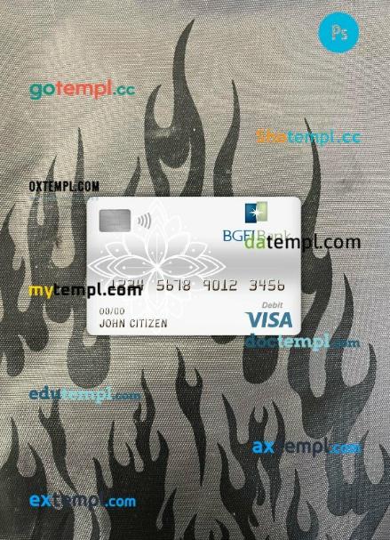 Cameroon BGFI bank visa debit card PSD scan and photo-realistic snapshot, 2 in 1