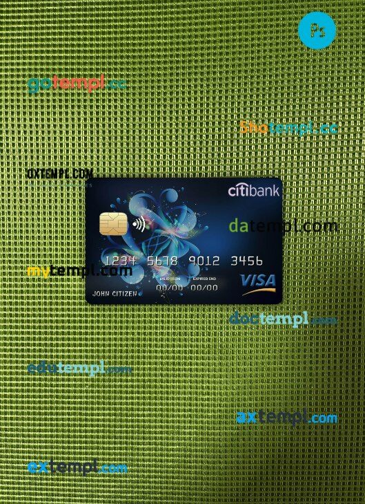 Côte d'Ivoire Citi bank visa card PSD scan and photo-realistic snapshot, 2 in 1