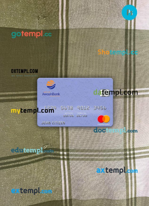 Ethiopia Awash International Bank mastercard PSD scan and photo taken image, 2 in 1