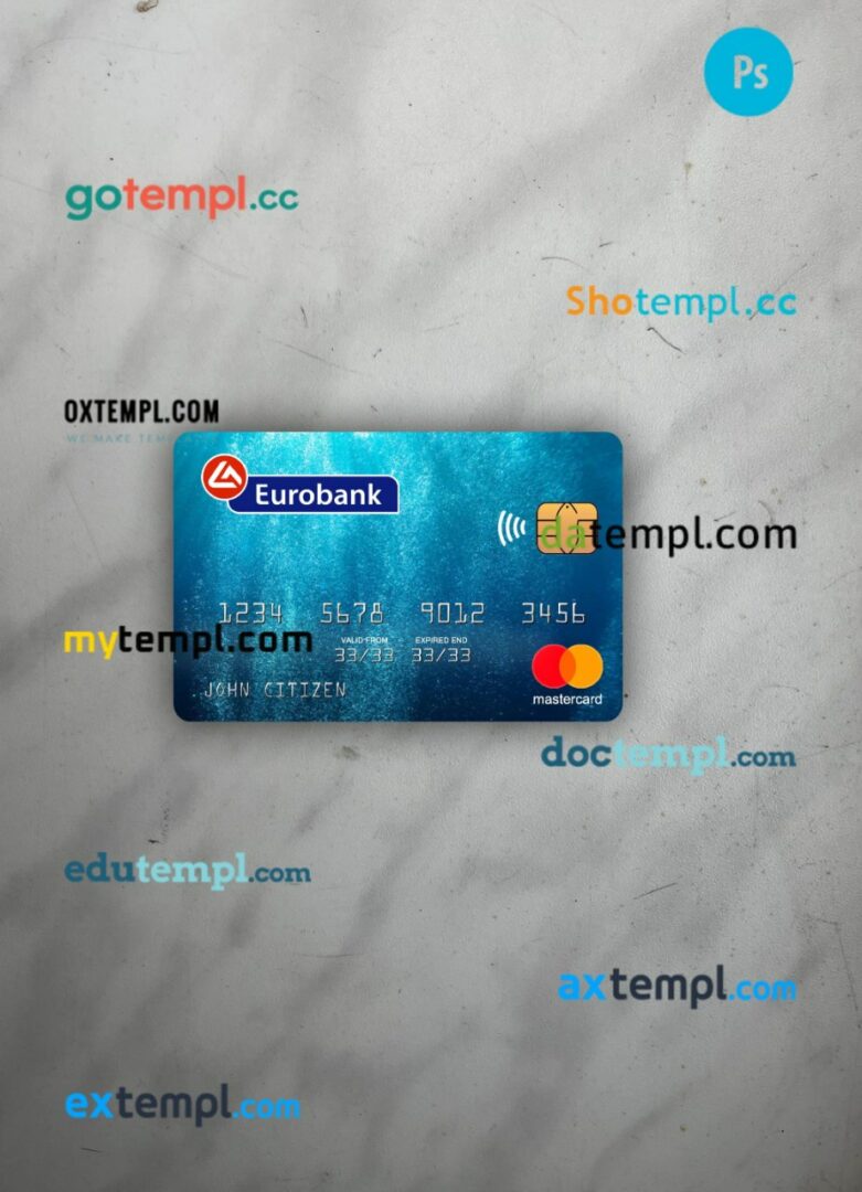 Greece Eurobank ergasias mastercard PSD scan and photo taken image, 2 in 1