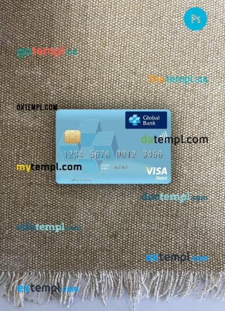 Liberia Global Bank Liberia visa debit card PSD scan and photo-realistic snapshot, 2 in 1