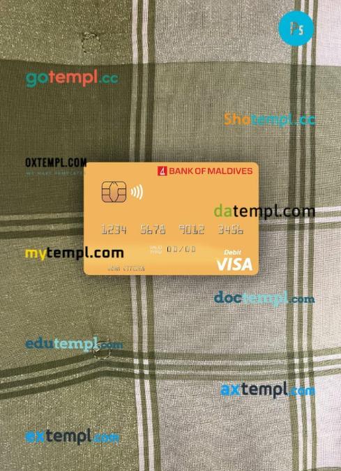 Maldives Bank of Maldives visa debit card PSD scan and photo-realistic snapshot, 2 in 1